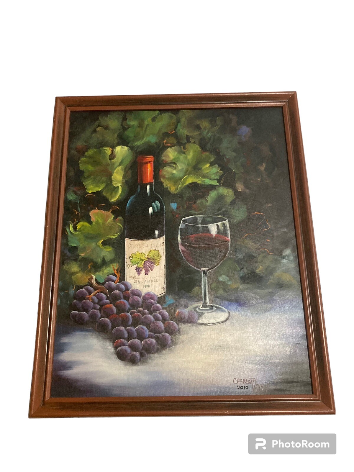 Wine Is Waiting Still Life Framed Signed Charlotte Talley 2010 Bob Ross Style