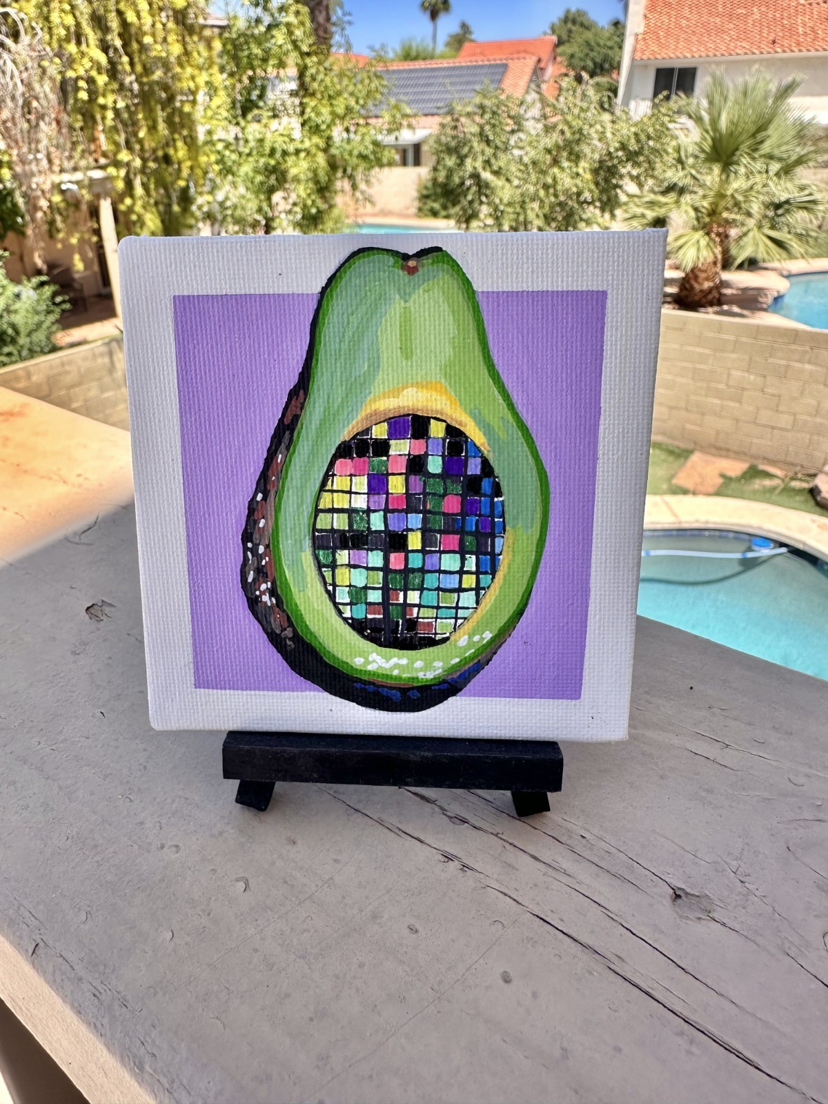 Original 4×4″ Acrylic Painting on Canvas Board «Disco Friends» Avocado