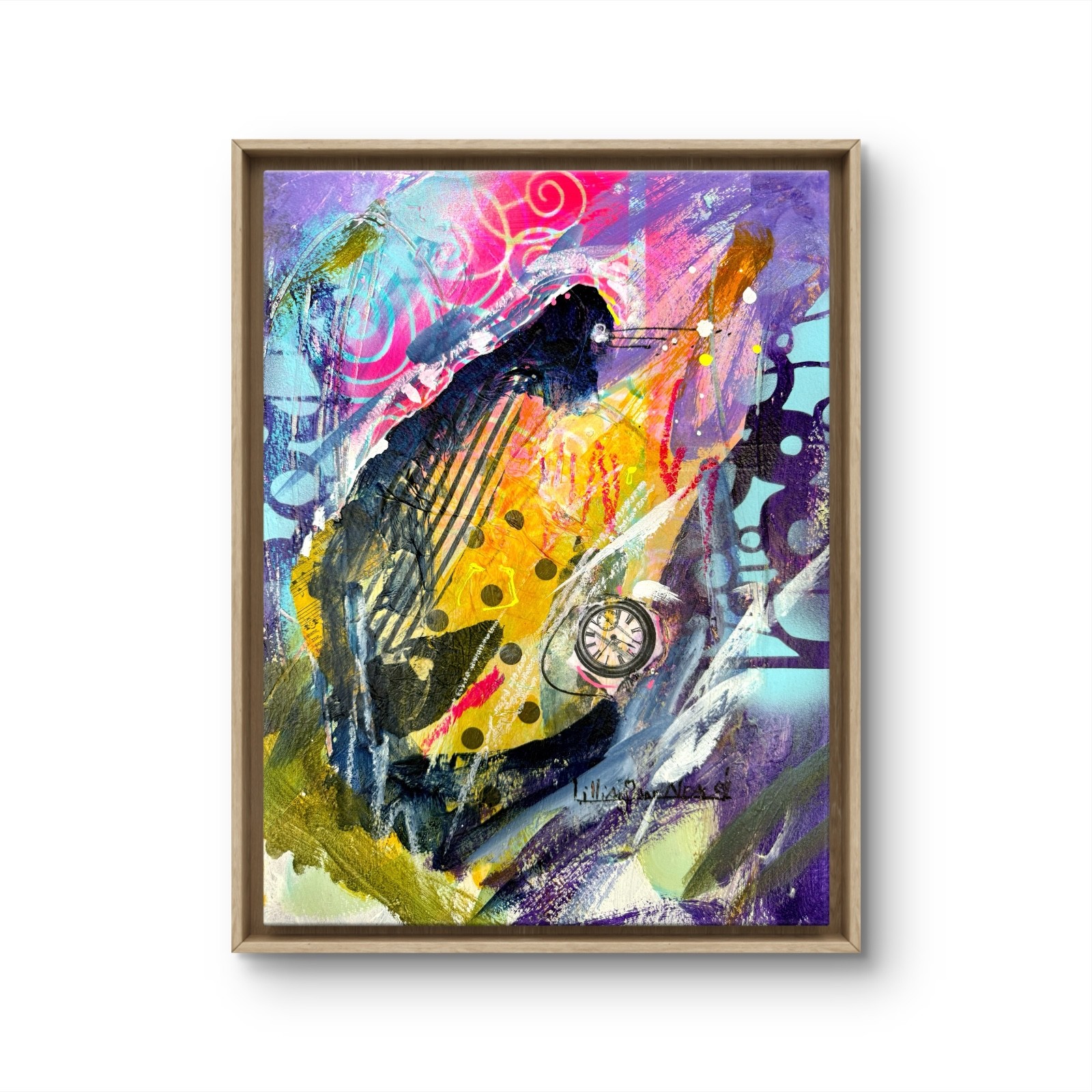 Bird 11″x14″ Abstract Mixed Media Bird Paper Design Home Art