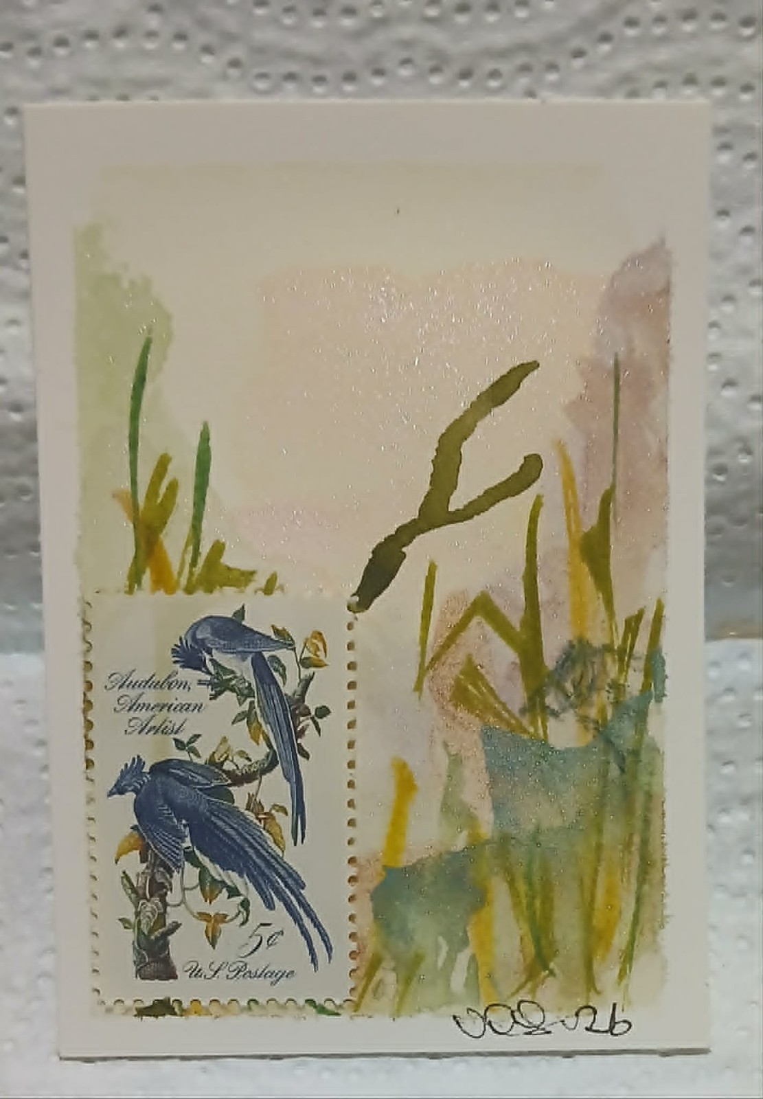 Postal Whimsy Audubon 5¢ American Artist Stamp OOAK ACEO Watercolor by Virginia