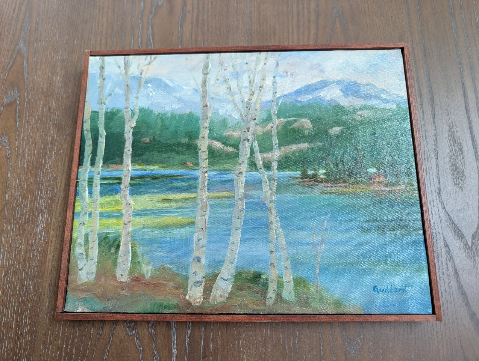Beautiful Framed Landscape Painting of Lake (14.5 x 11.5 Inches)