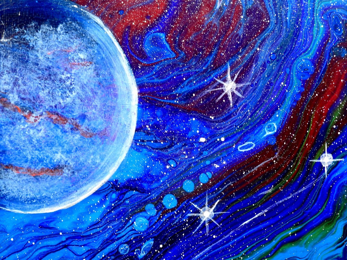 8 x 8″ Square Spacescape Acrylic Painting Deep Space Planet Stars Nebulas