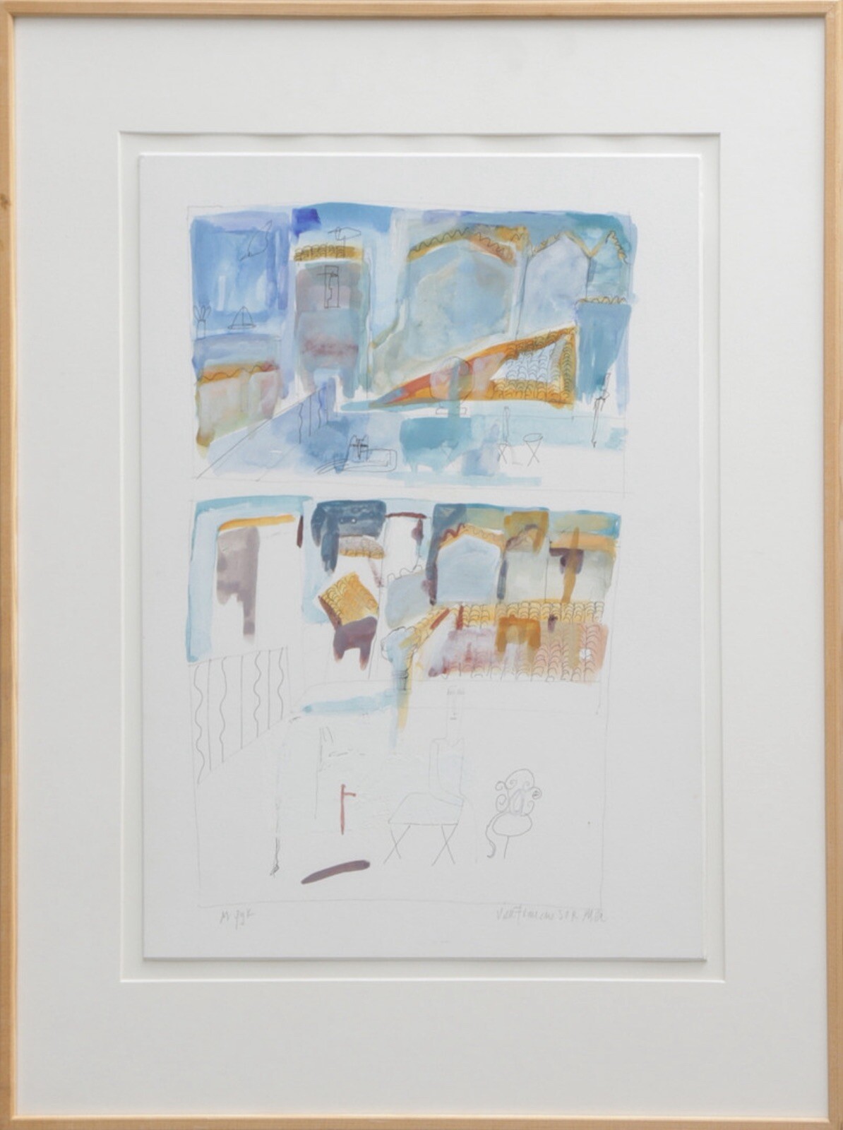 MADELEINE PYK Swedish Born 1934 Watercolor – DRAWING «Ville Franche» signed.