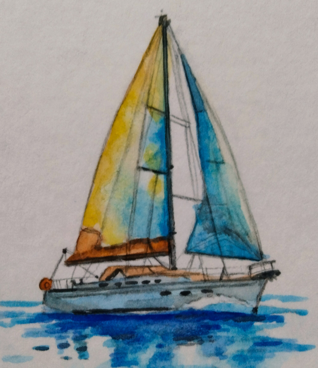 ORIGINAL ACEO Water color Painting 2.5 X 3.5 Sailboat Ship Ocean Miniature Art