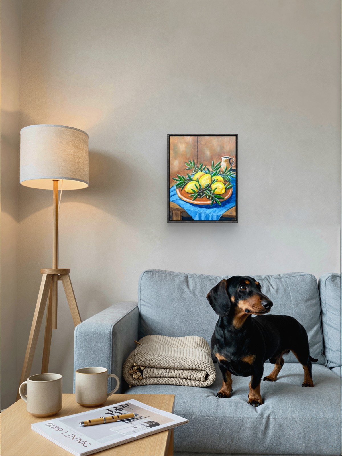 Original Contemporary 11×14 Signed Lemon Olives Acrylic Canvas Table Art