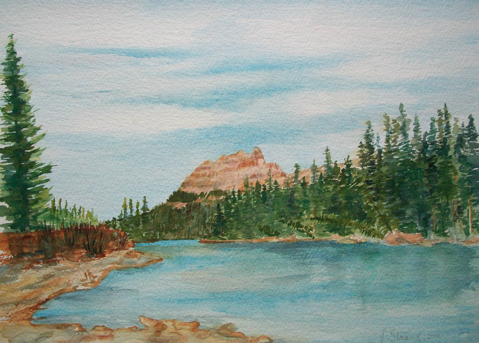 VELLA STRAND – ‘Castle Mountain & Bow River’ – Canadian Watercolor – Circa 2000