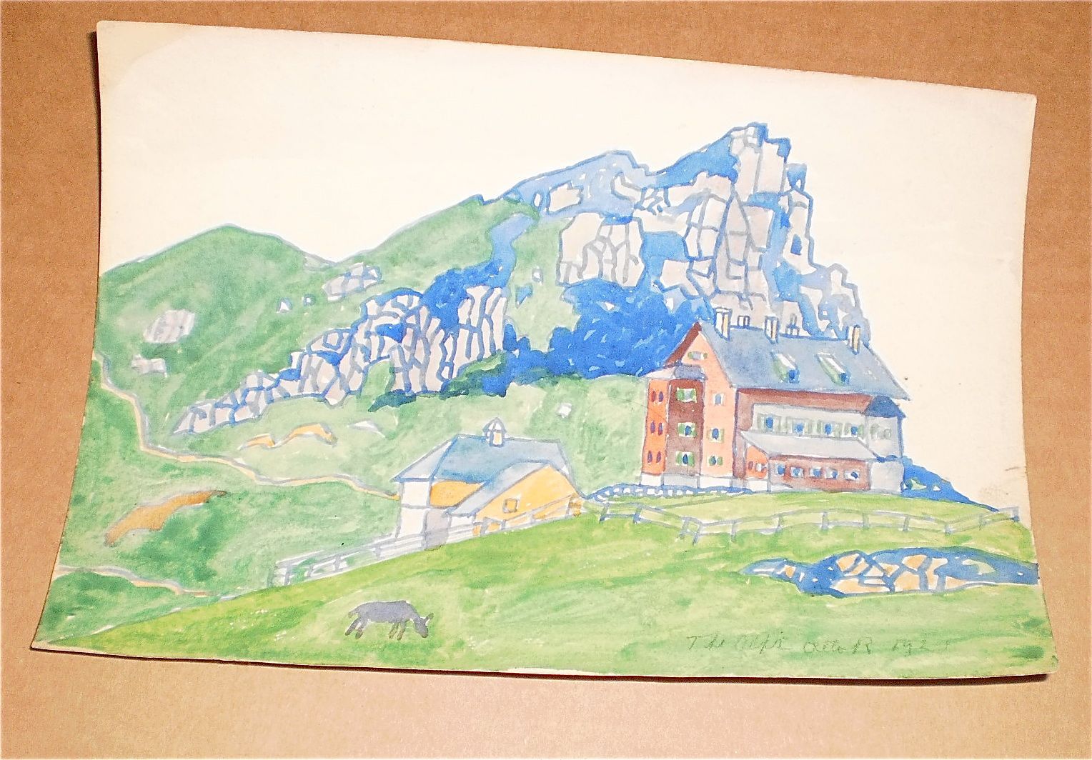 Swiss Alps Landscape-7 x 10″ Watercolor-1921-Otto Rothenburgh- Listed Artist