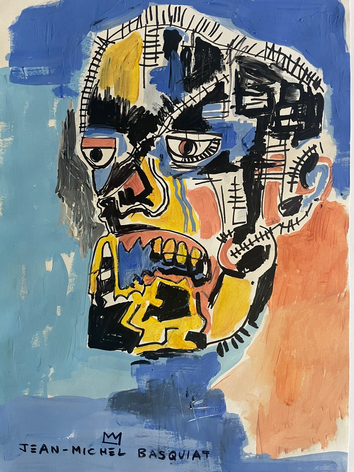 Jean Michel Basquiat Original Painting Drawing Face Graffiti Street Art NYC E74