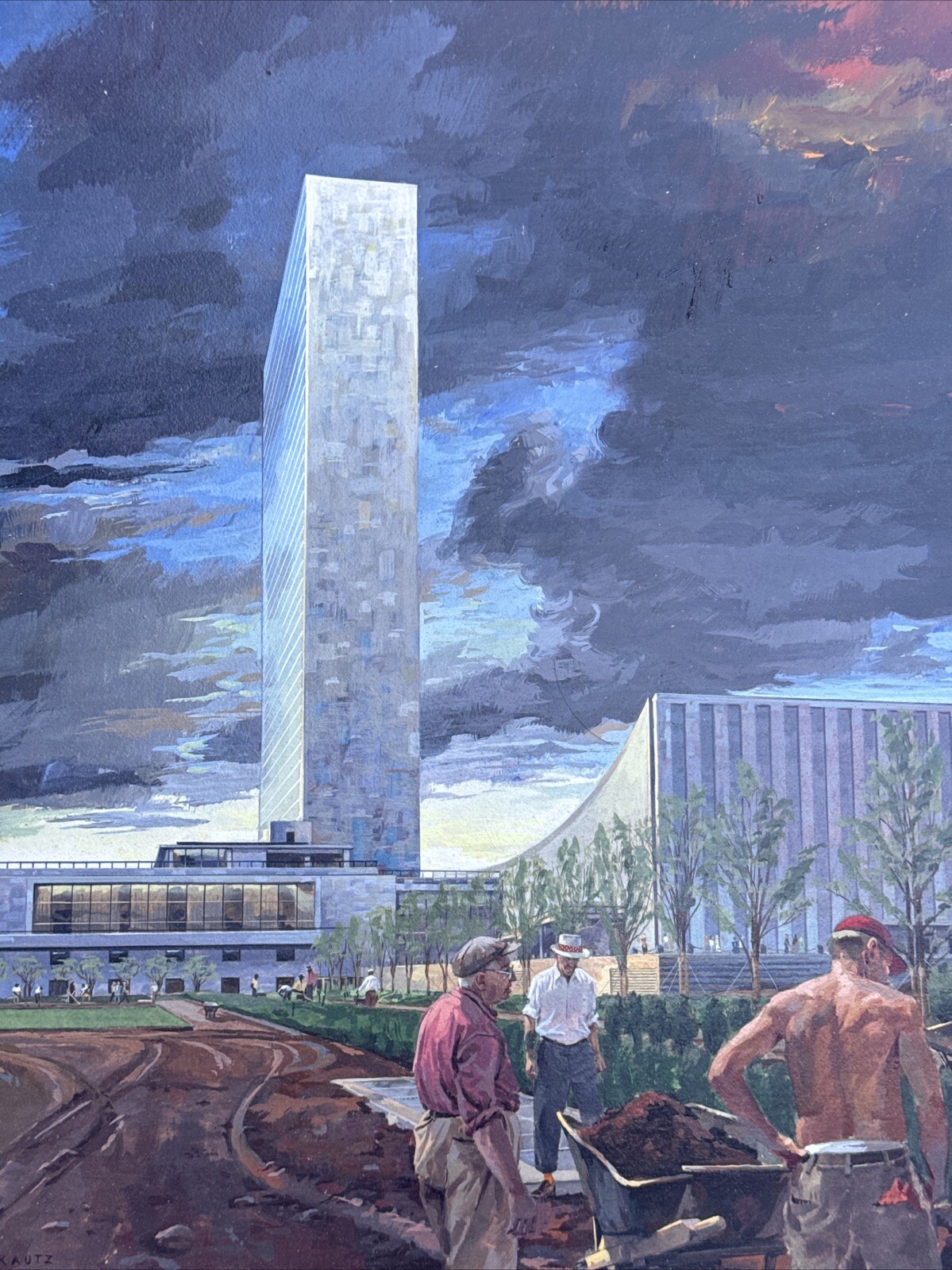 INDUSTRIAL CITY PAINTING URBAN CONSTRUCTION ILLUSTRATION REGIONALISM WORKERS