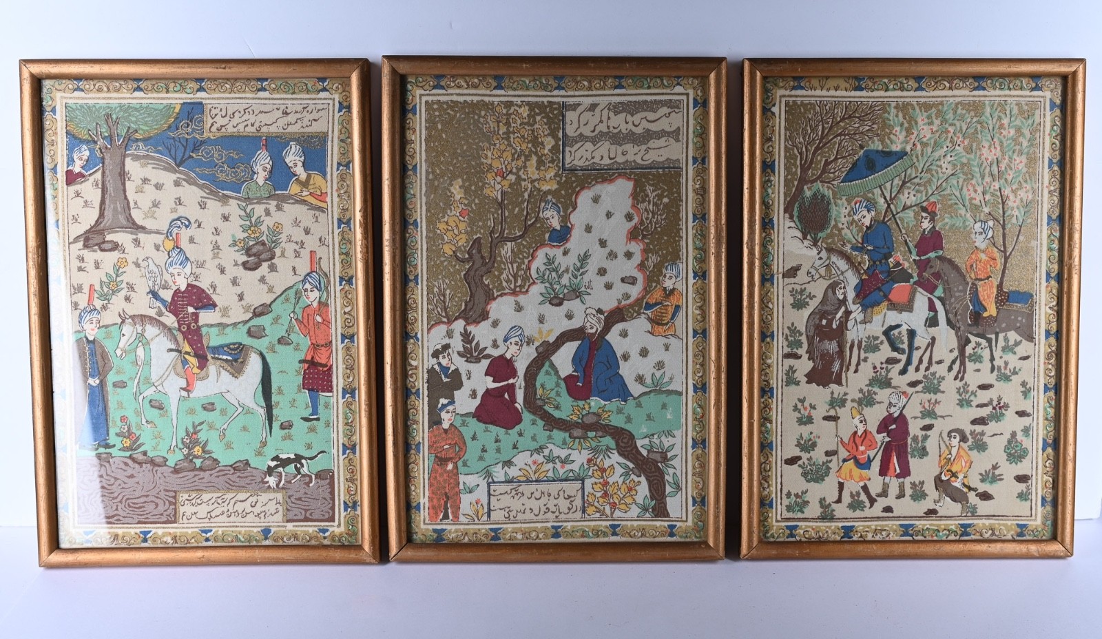 Vintage Persian Style Fabric Paintings Framed 12.5″x8.5″ ( Set of 3 )
