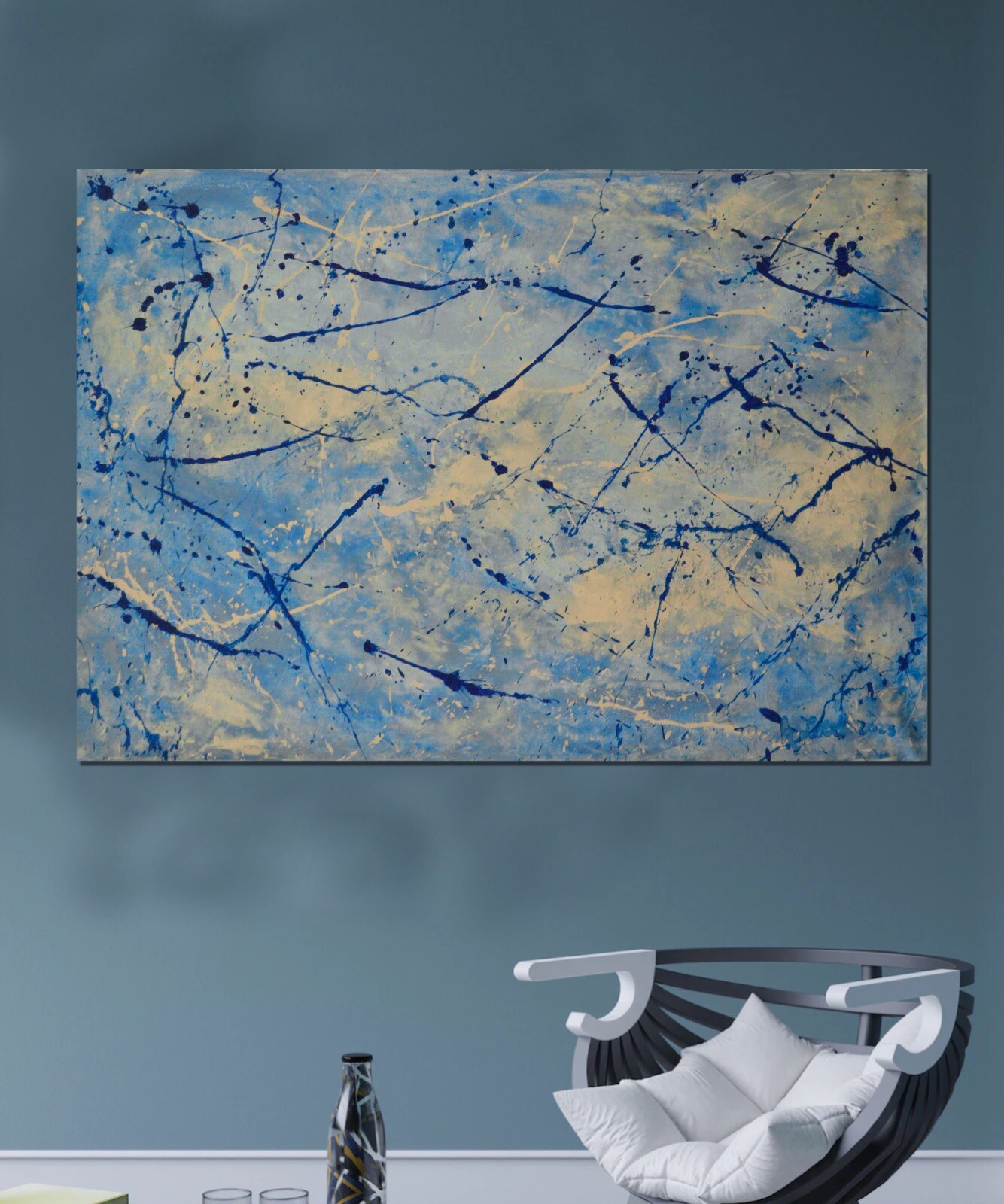 64”X44” Pollock/Richter style canvas ￼painting Acrylic,Abstract, Modern,X Large