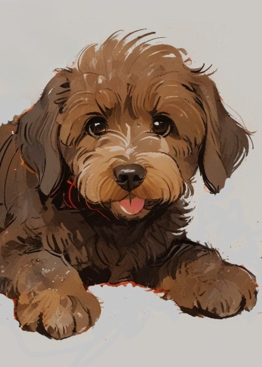 ACEO Mini *Art Print* Brown Labradoodle Dog Puppy Portrait by Saulite