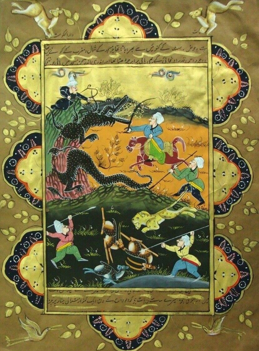 Miniature Persian Art painting Turkish Artwork Horseman warrior
