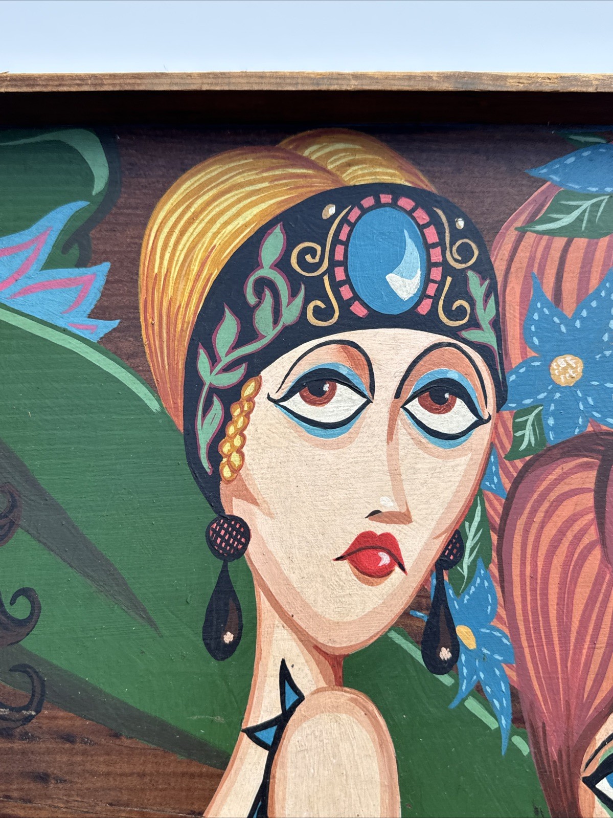 VINTAGE PORTRAIT PAINTING FASHION ART DECO FASHION MODERNIST SIGNED MYSTERY ART