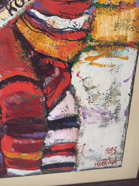 Original Oil Painting of Hockey Players by Paul Ygartua Canadian Artist Signed