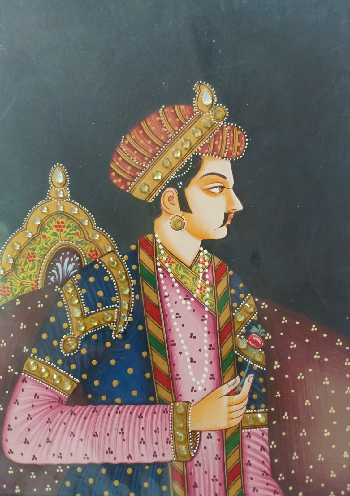 Painting of Mughal Emperor Shah Jahan on marble Plate, Traditional Art for Home