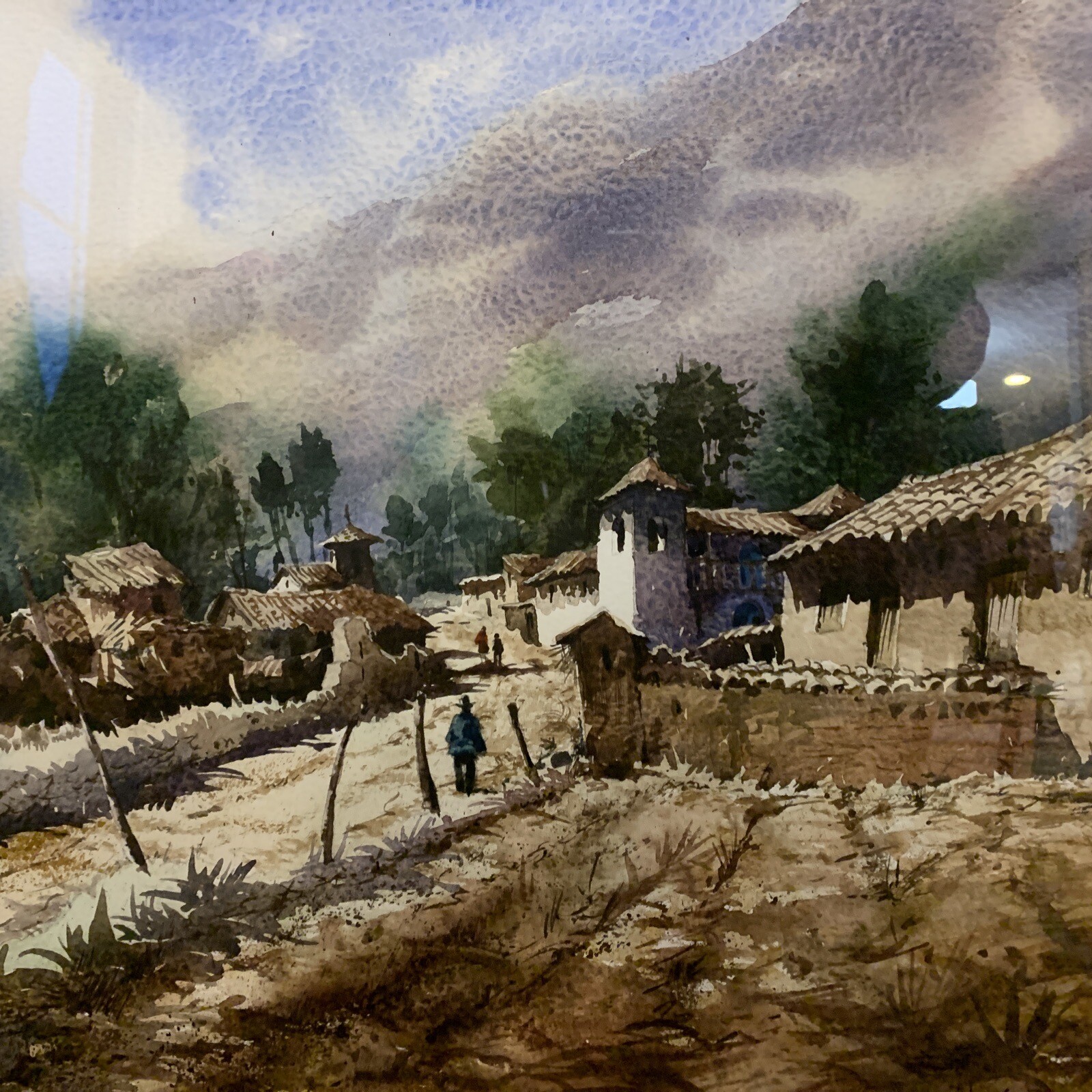 Buenos Aires Landscape Watercolor Painting 33×27” Village Town Argentina