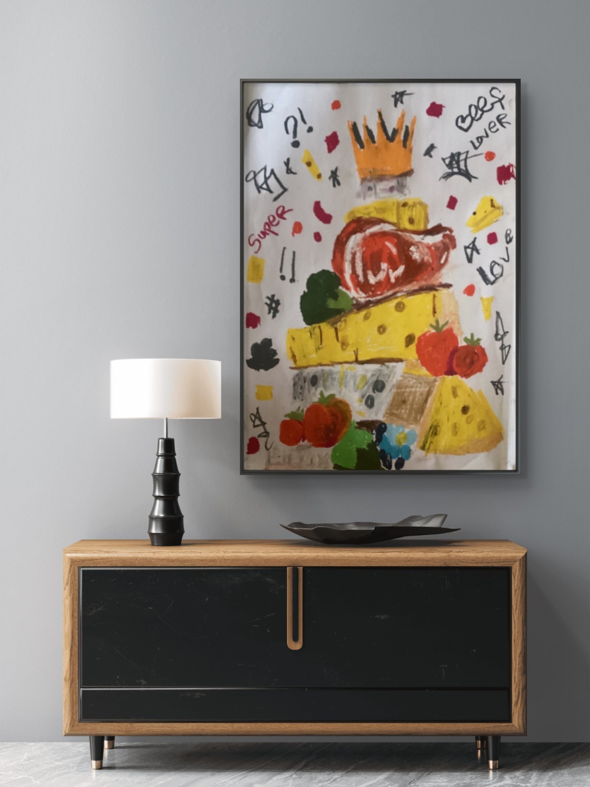 Basquiat Style Graffiti Abstract Bold Food Original 18 by 24 on Paper