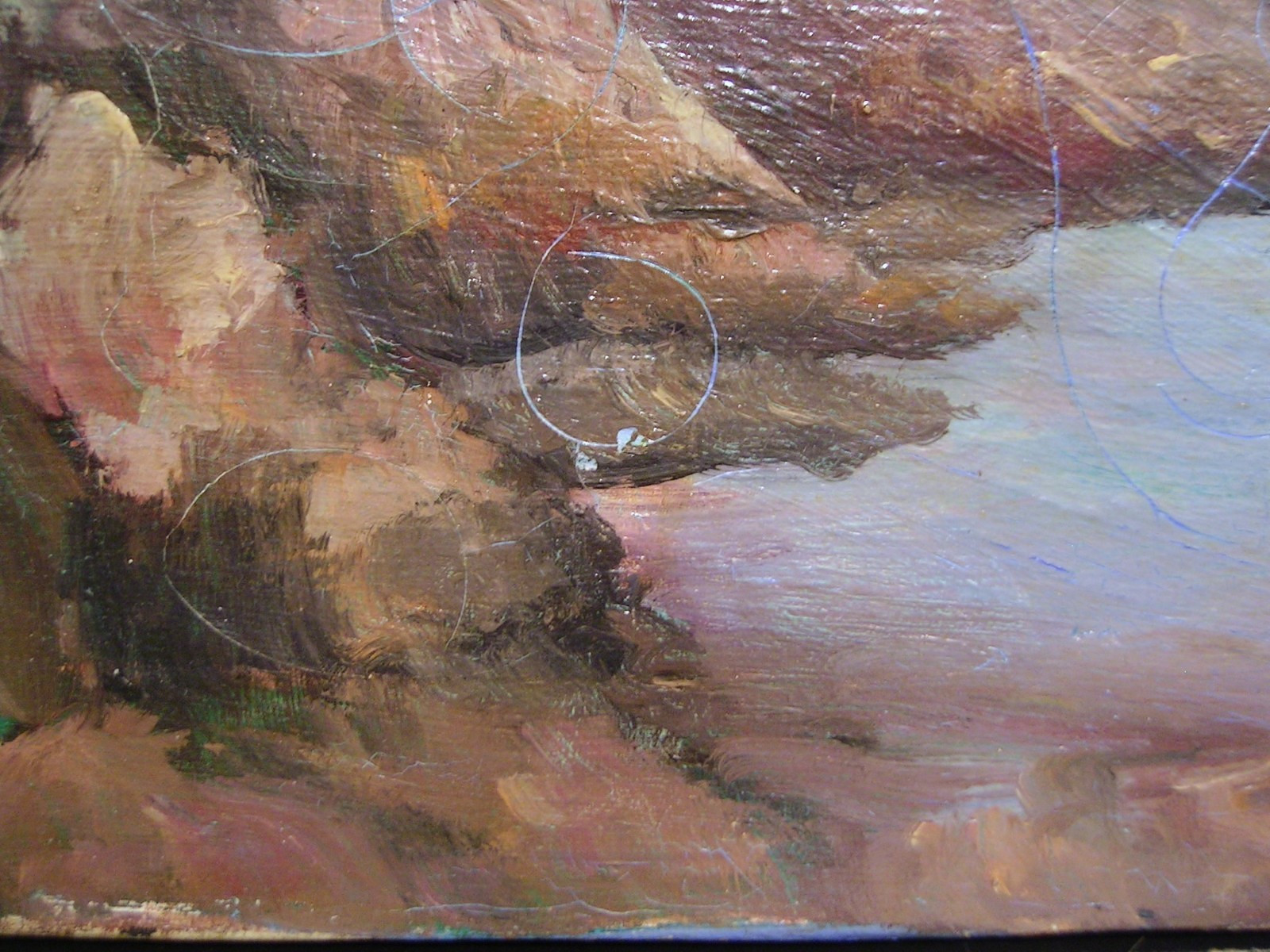 Antique Landscape Coastal Lighthouse Oil Painting Signed
