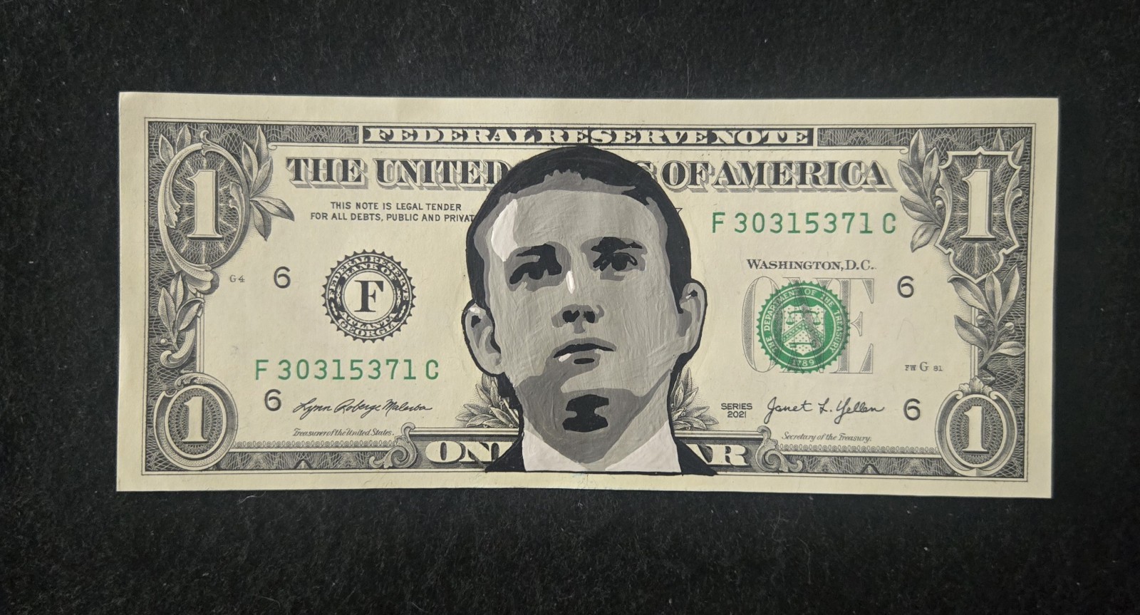 BARRON TRUMP. USA. POTUS. Hand Painted. New Bank Note. Real USD Dollar Bill. COA