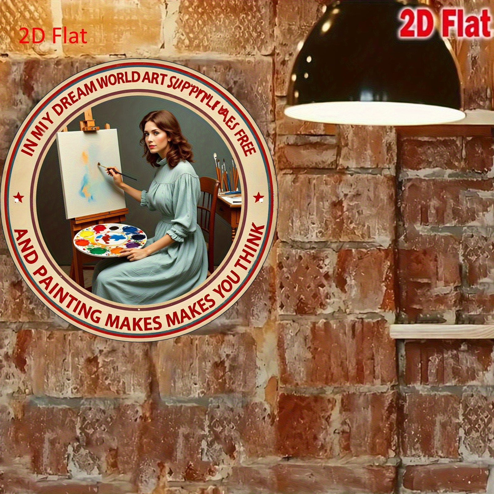 8×8 Inch Artistic Woman Painting Round Aluminum Plate Decor Oil Theme