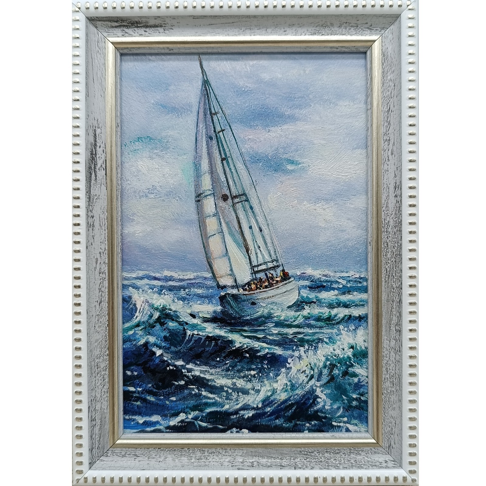 Sailboat Original Oil Painting 4×6 Framed Signed Yacht Marine Seascape Sea Art