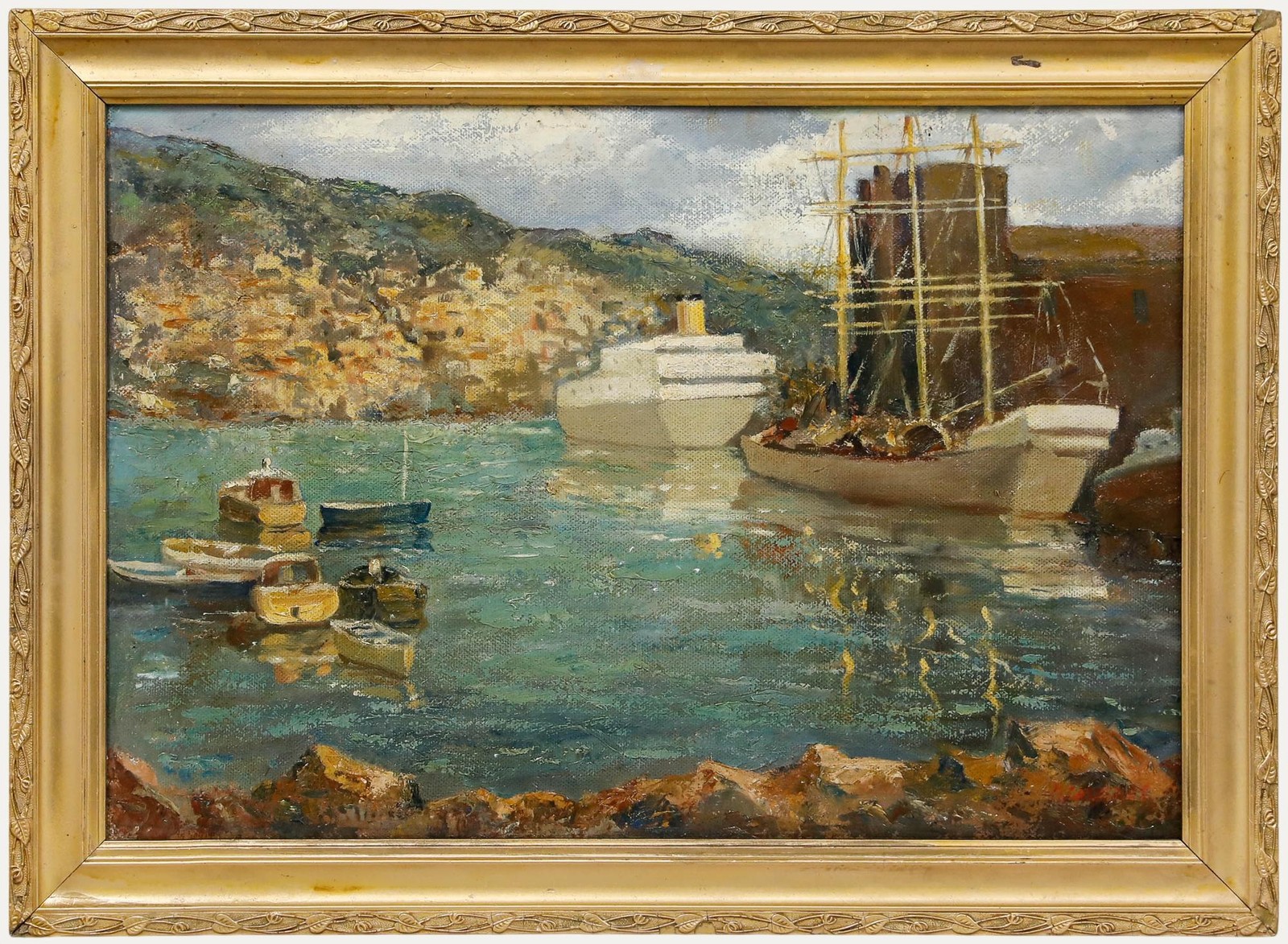 Kay Cathcart – Framed 1936 Oil, Madeira Harbour