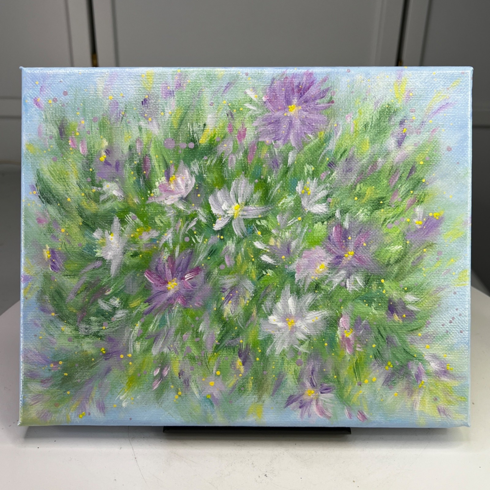 «Flowering 1″ Stretched Canvas Acrylic Painting Floral Wall Art 8″ x 10»