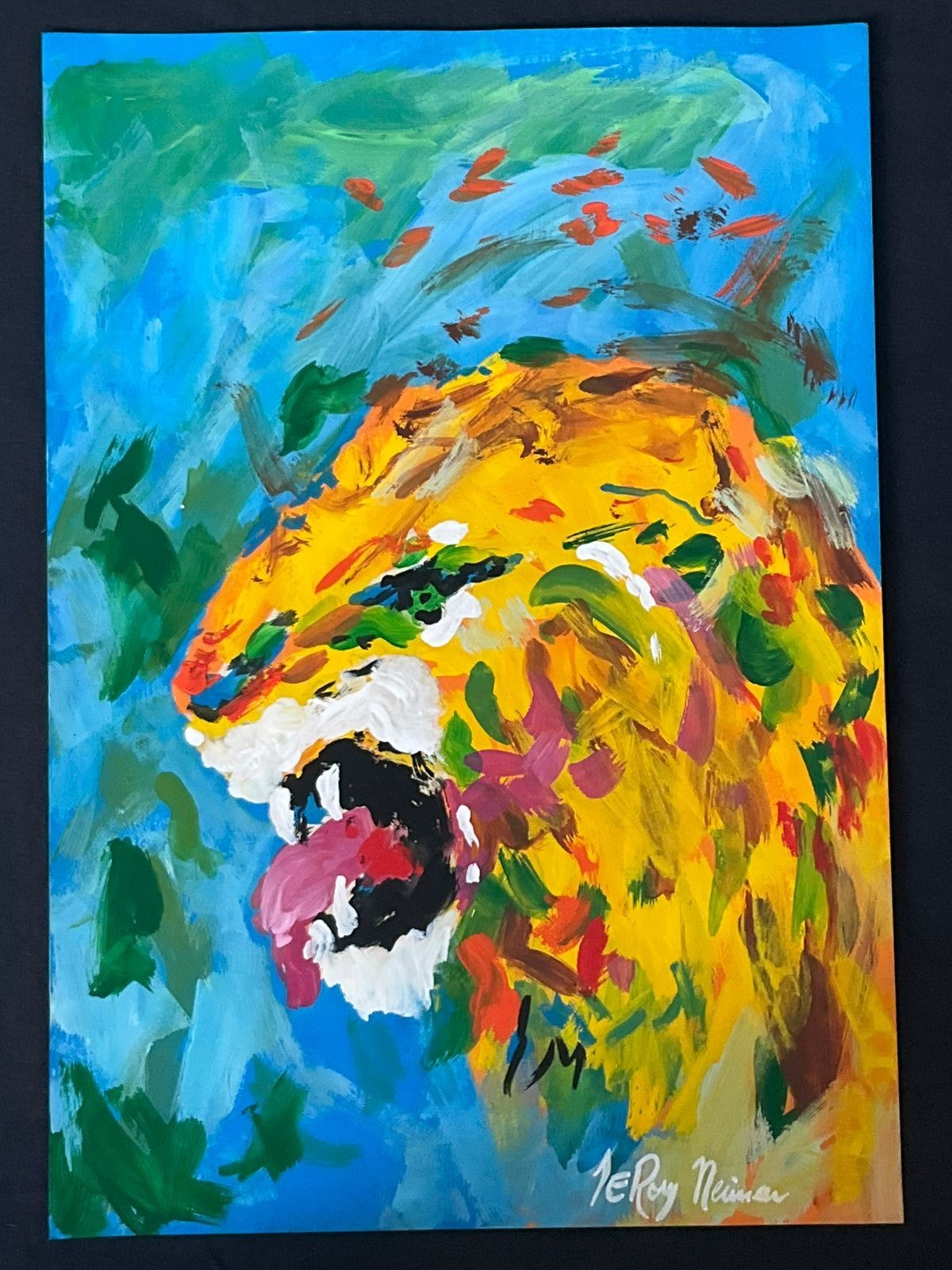 LeRoy Neiman drawing and painting on old paper signed stamped vintage