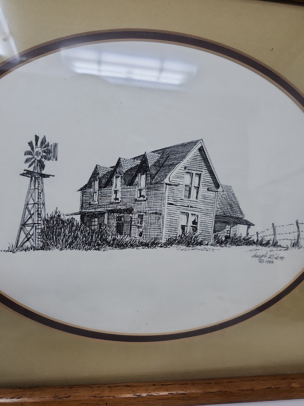 Vintage Rustic Bank Barn Sketch 1982 Wooden Windmill Litho 15 X 12 inches