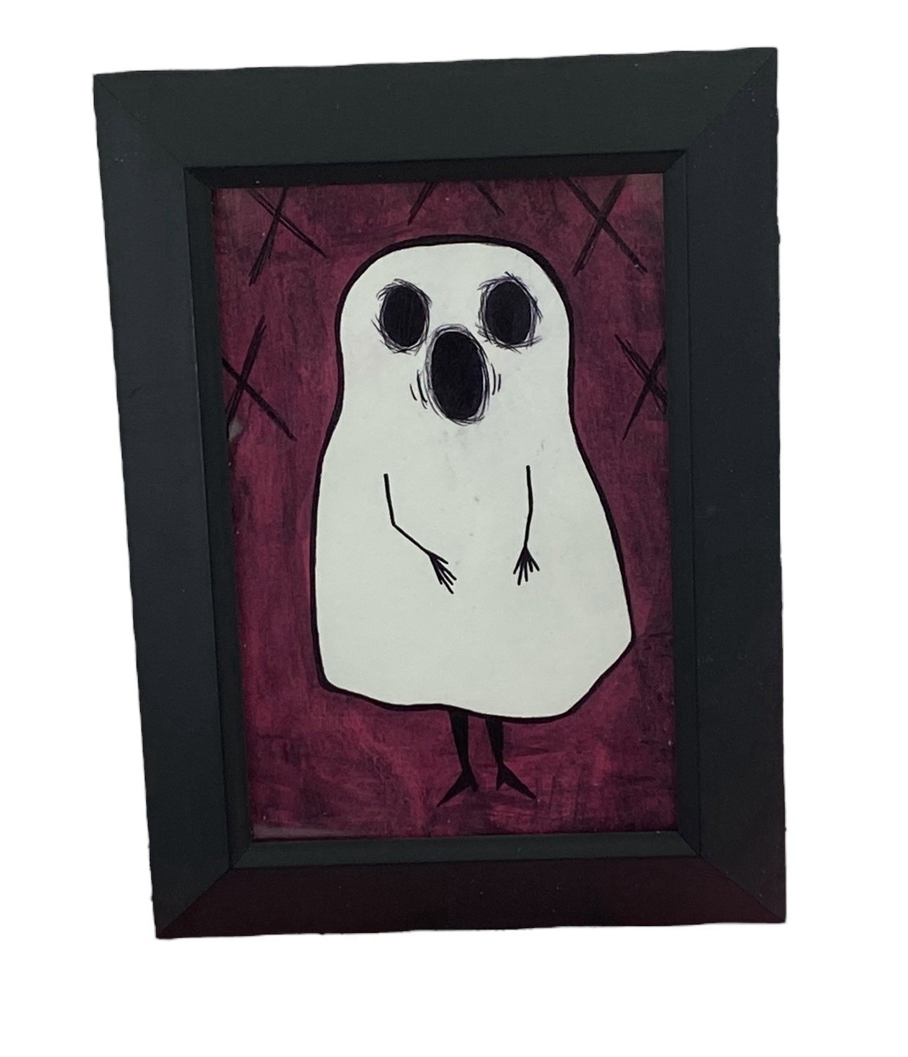 Original painting Ghost Ooak Framed Acrylic Halloween Spooky Cute gothic Art #3