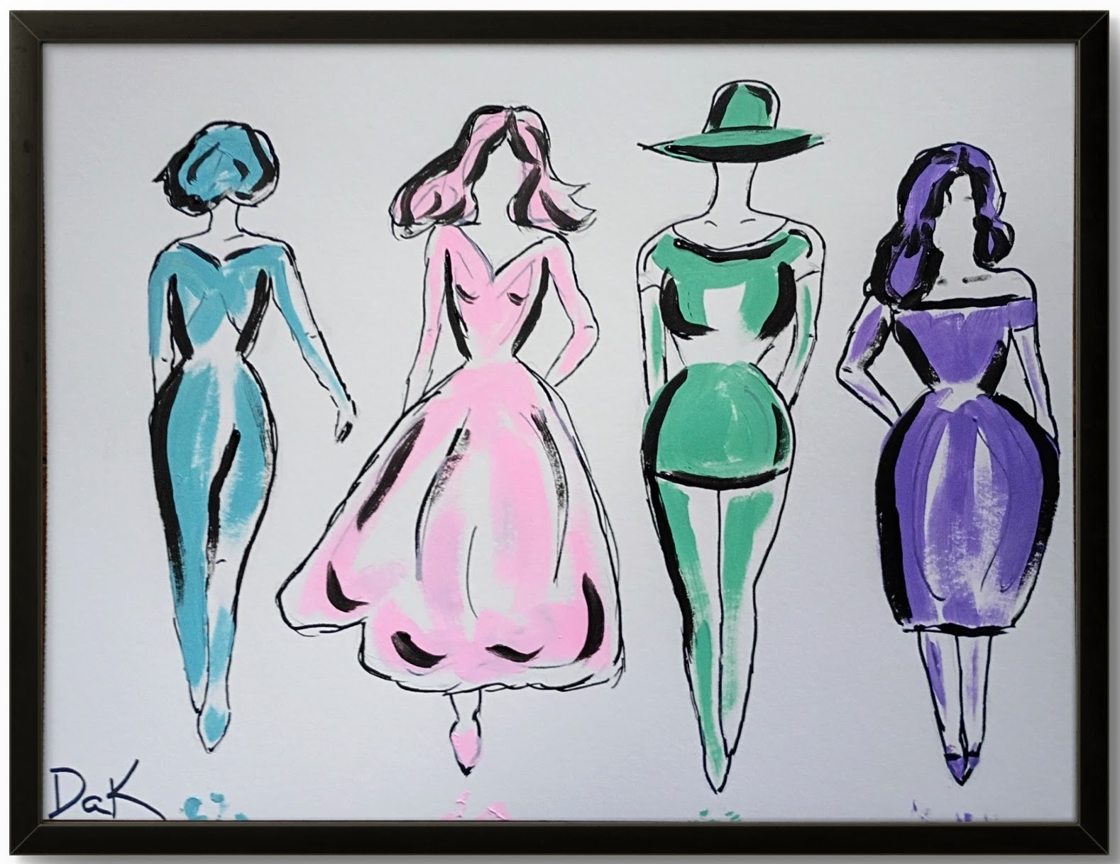 Black Line Pastel Fashion 9×12 Thick Paper Original Art Abstract Expressionism