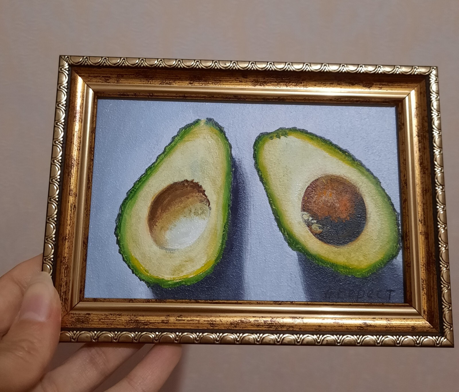 ORIGINAL Oil Painting HANDMADE Miniature Avocado Contemporary Wall Art Realism