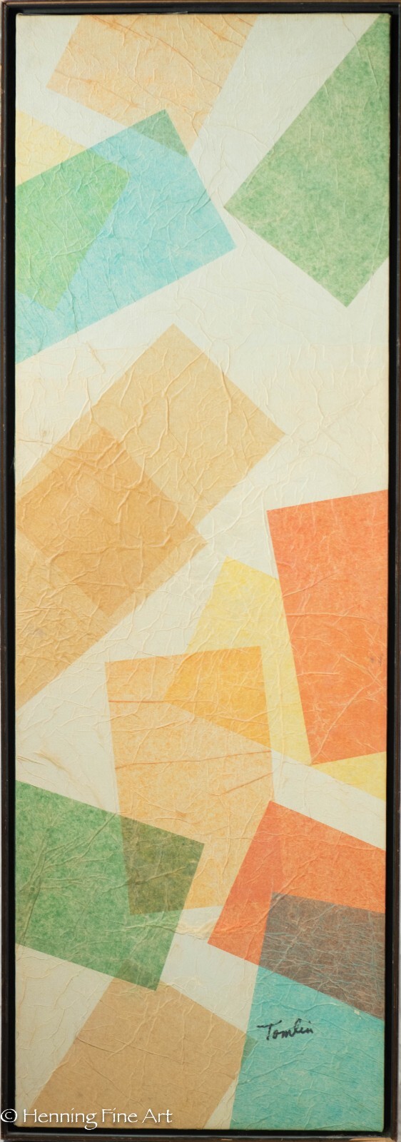 Beautiful Mid Century Abstract Paper Collage on Canvas Signed & FINE 46 x 16″