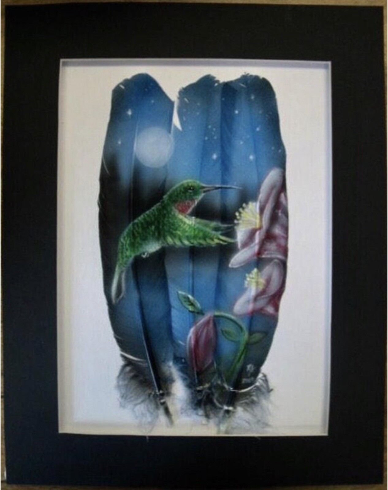 Moonlit Hummingbird – Russ Abbott – Original Hand Painted Three Feather