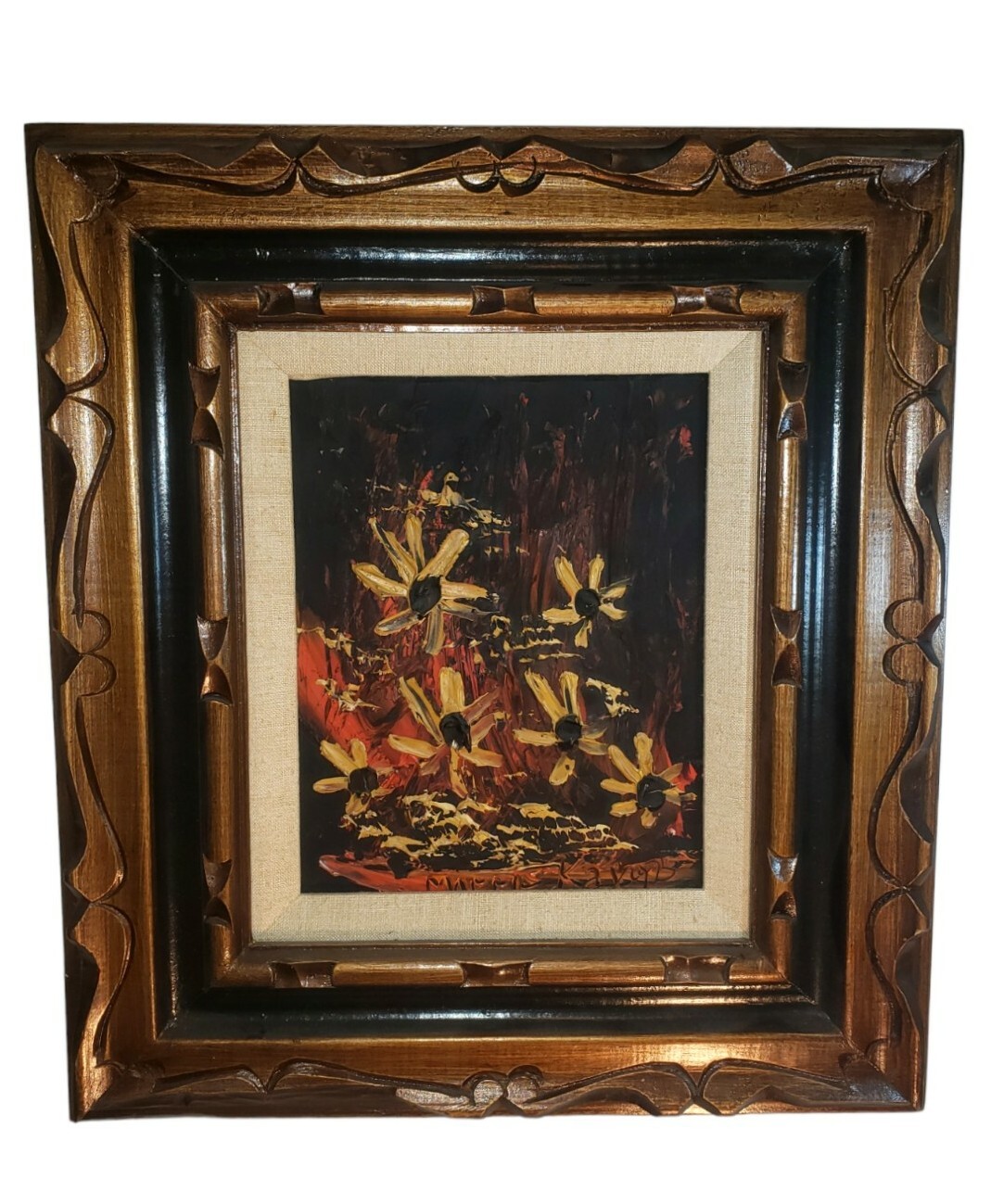 Vintage Morris Katz 1975 Original Oil Painting Flowers On Masonite
