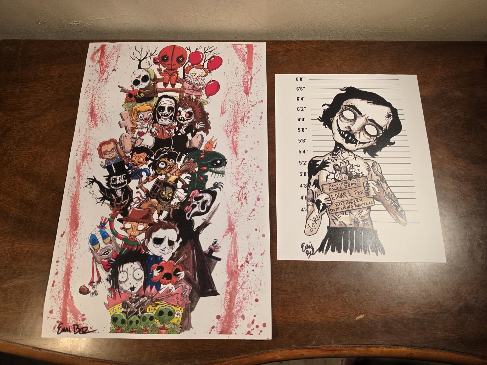 EMI BOZ SIGNED ORIGINAL PRINTS GUS FINK ICONS OF HORROR OUTSIDER ART MIXED MEDIA