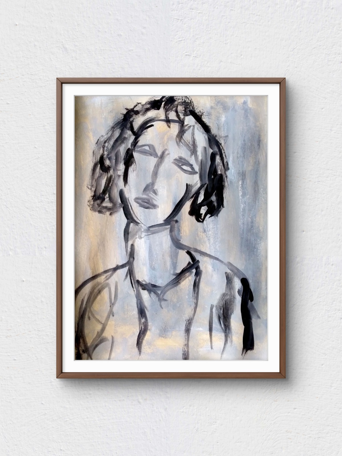 Original Acrylic 9×12 Abstract Woman Painting Signed Earth Tone Wall Art