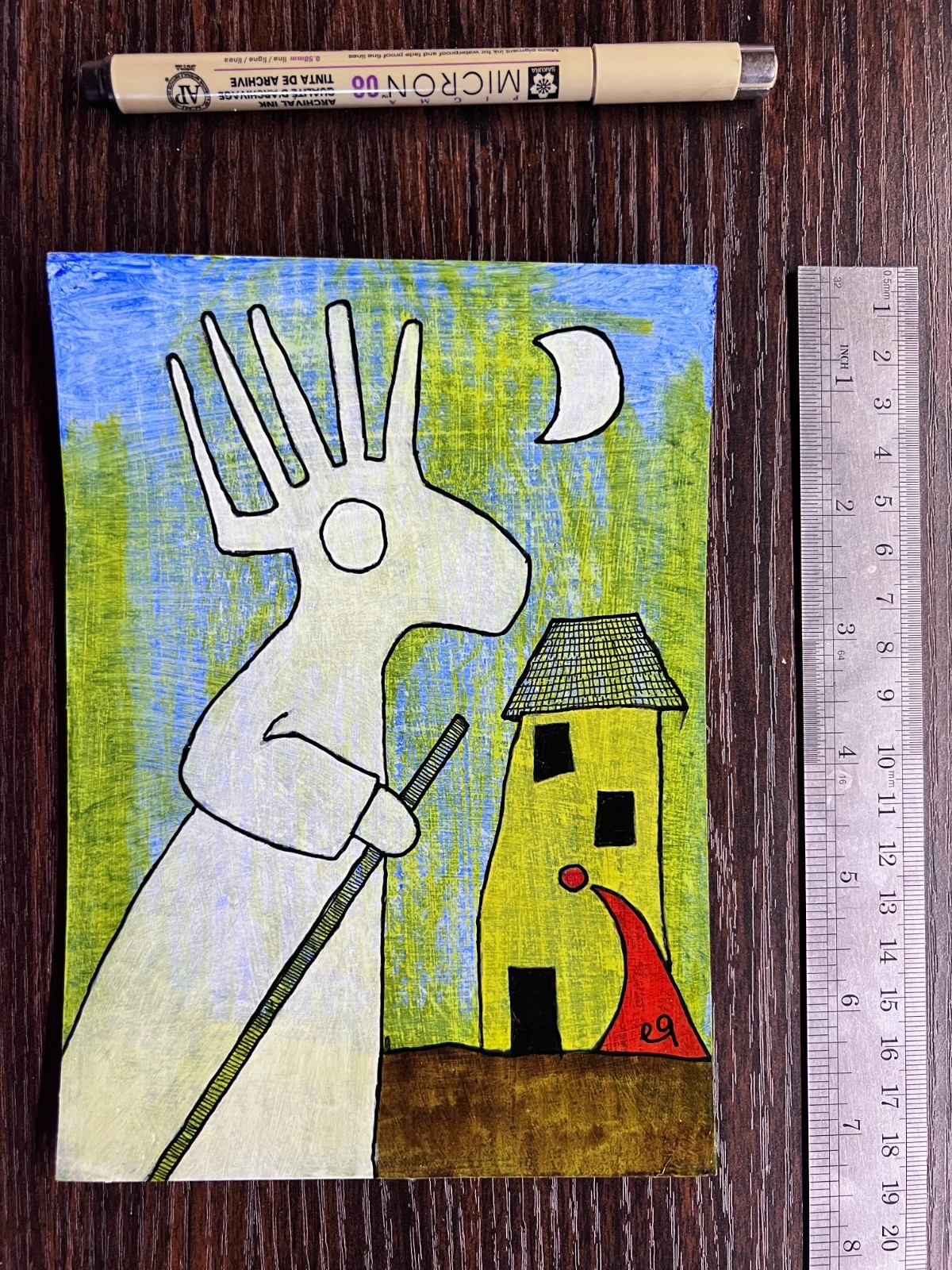 e9Art 5×7 ‘upon return, a sudden stillness’ outsider art brut rural ghosts naive