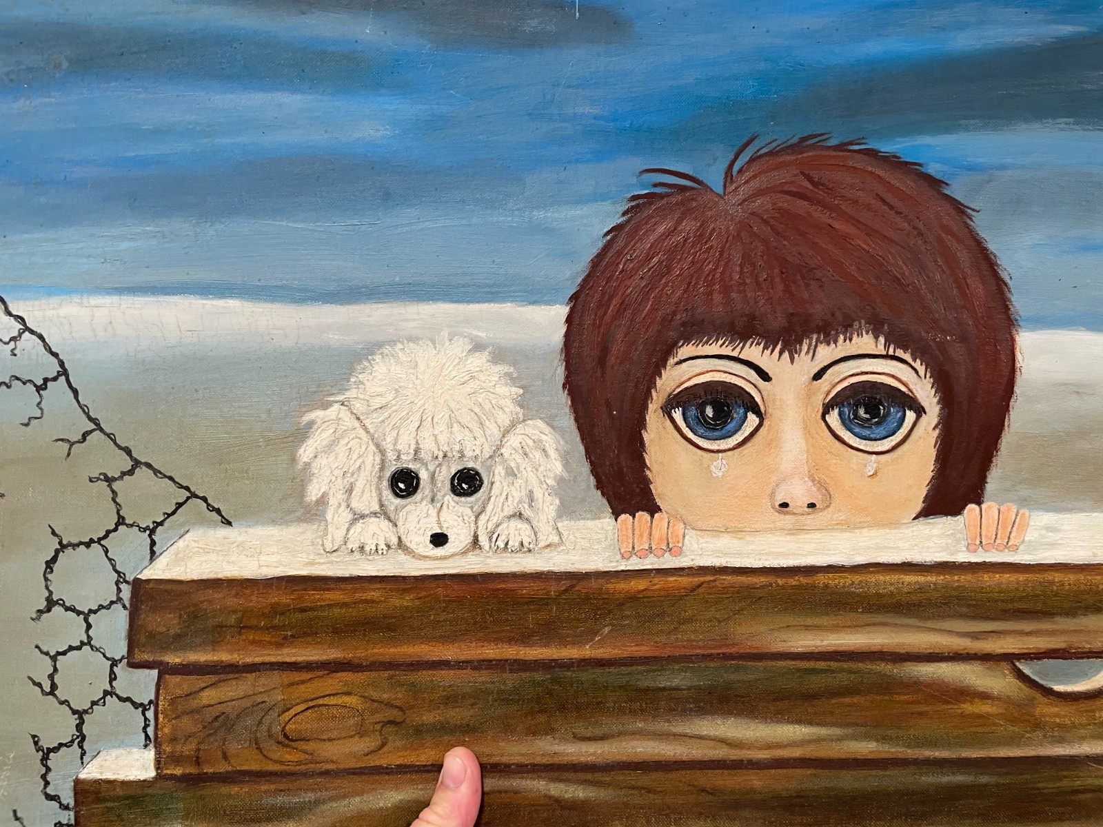 Original Big Eye Boy with Poodle Oil Painting Titled Lonesome 1968 24 X 18″ Mod