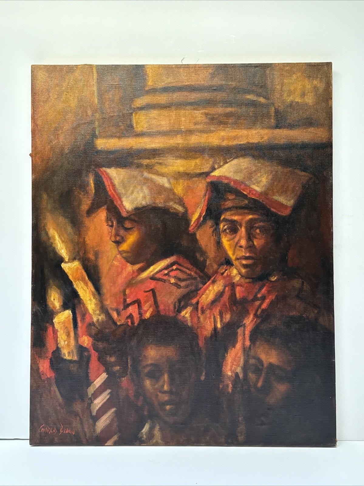 Charles Bragg Painting Original Oil 1960’s Portrait Peru Peruvian Woman Family