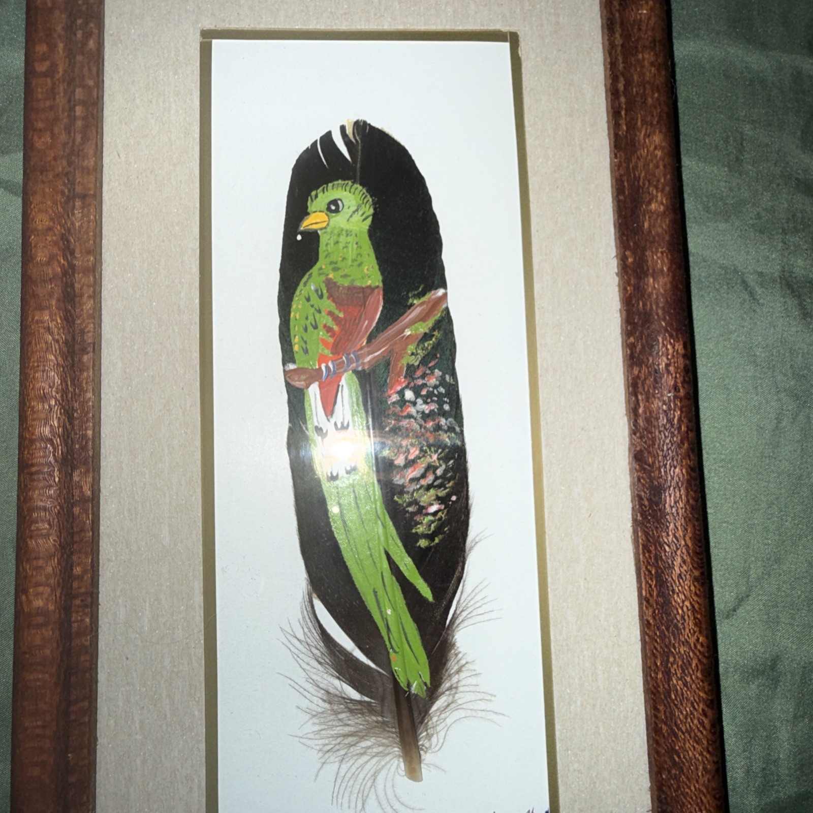 Set Of 2 Costa Rica Feater Bird Paintings Quetzal And Macaw Signed Edgar Framed