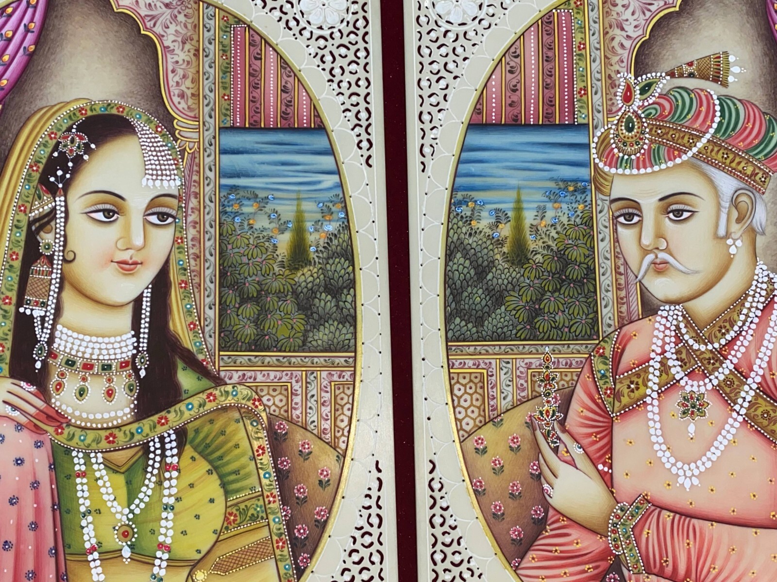 Mughal Portrait Painting Art Handmade Shah Jahan Mumtaz Mahal India Art Work