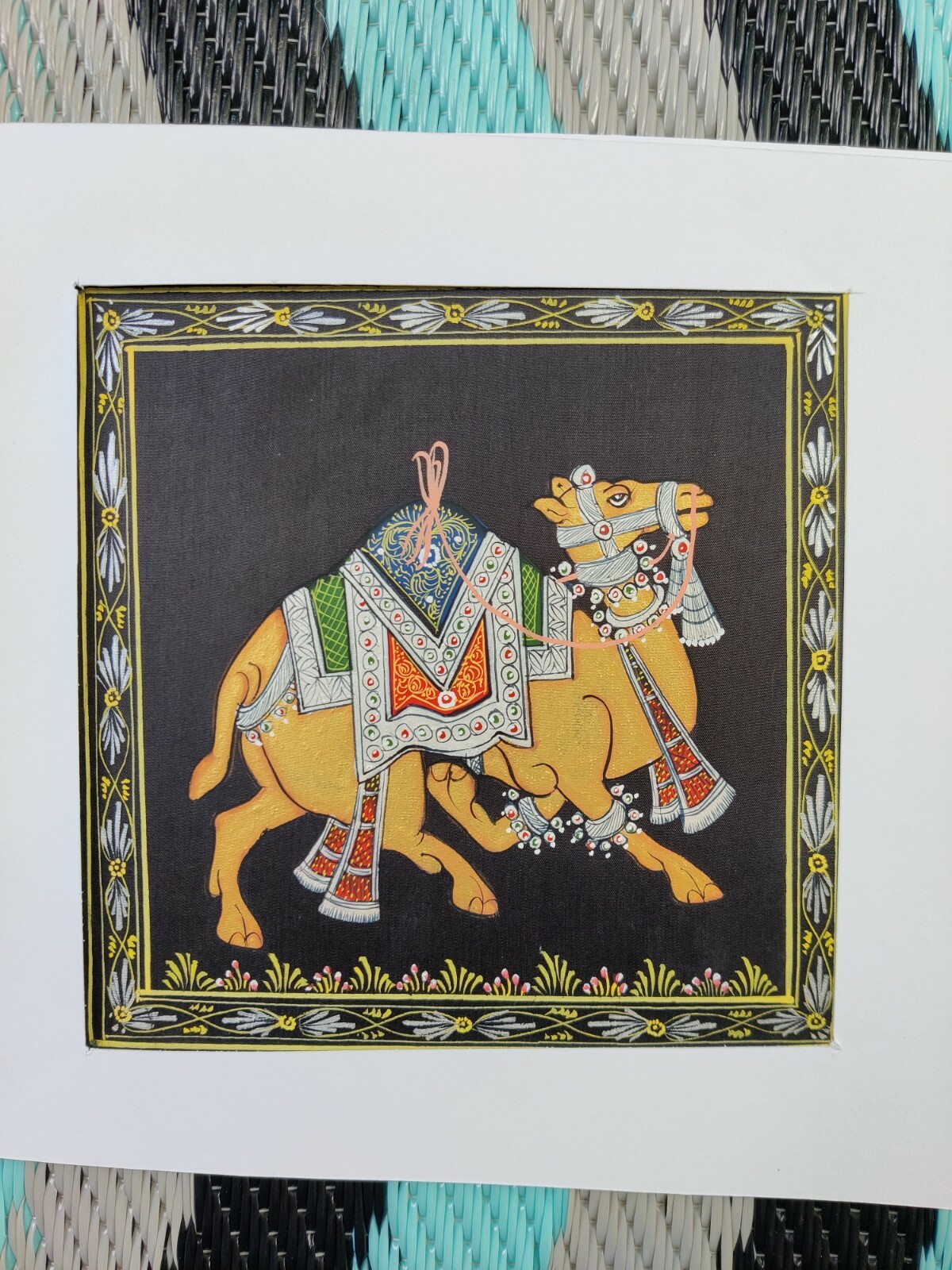 Camel painting, Indian Miniature Painting On Silk, Animal art, Indian Art,Fabric