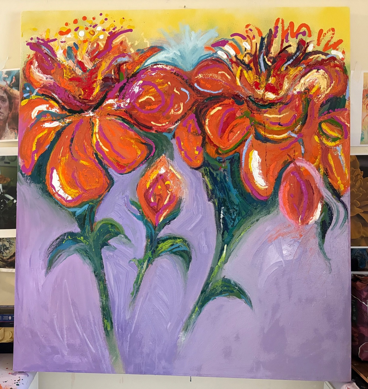 Orange Flowers, Large Original Oil Paintings
