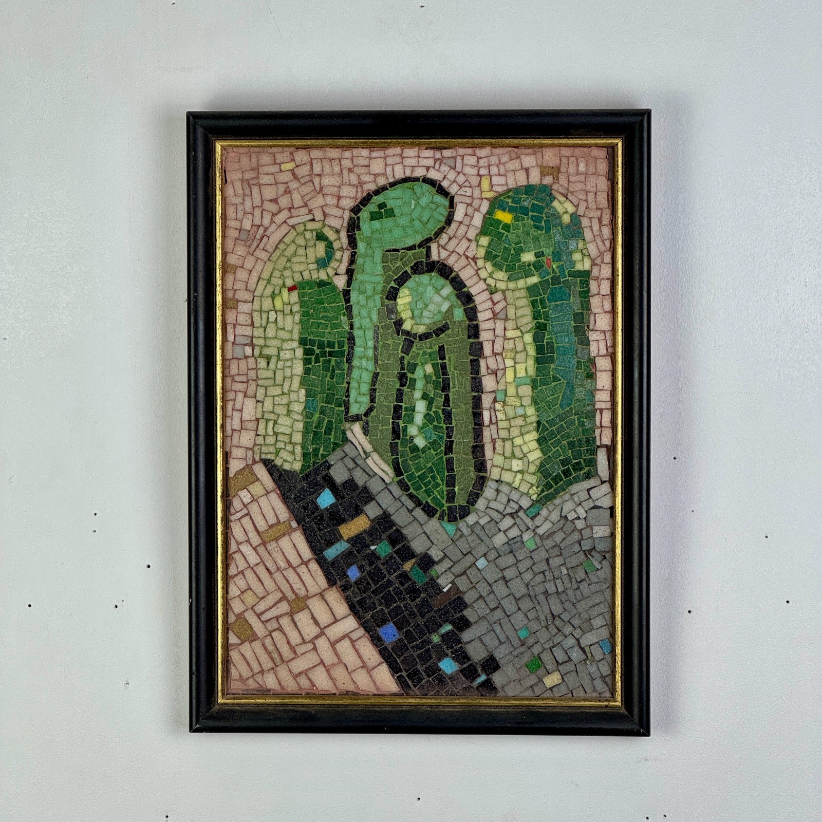 Magnificent Vintage MCM Abstract Figurative Mosaic Framed Wall Art