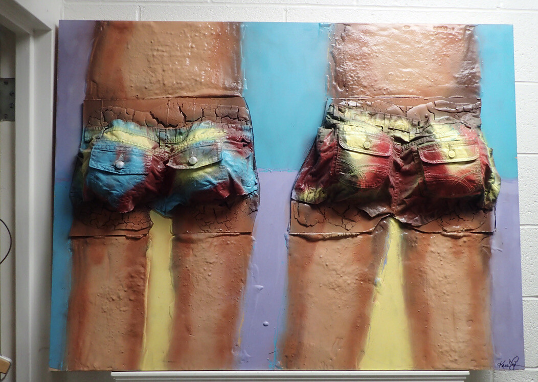 SIGNED ORIGINAL MULTI-MEDIA 3-D POP ART ON CANVAS GAY INTEREST LARGE 36×48