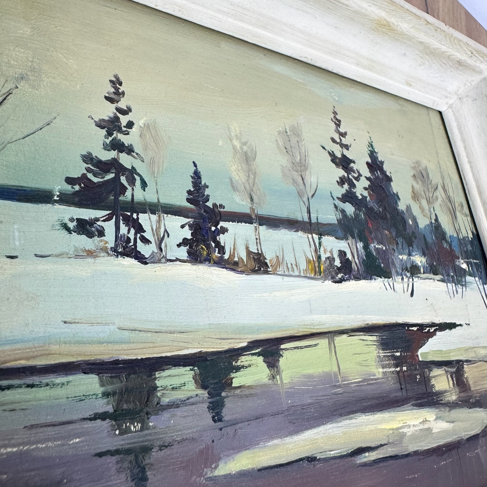 Soviet watercolor painting, USSR, landscape, lake, forest. Author’s signature.