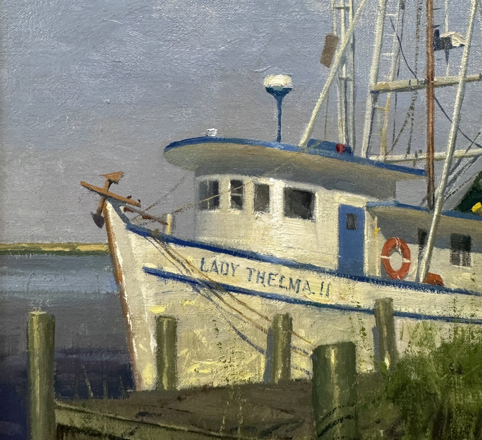 Original Donald Demers “Showing Off” Docked Shrimp Boat Apalachicola Florida Oil