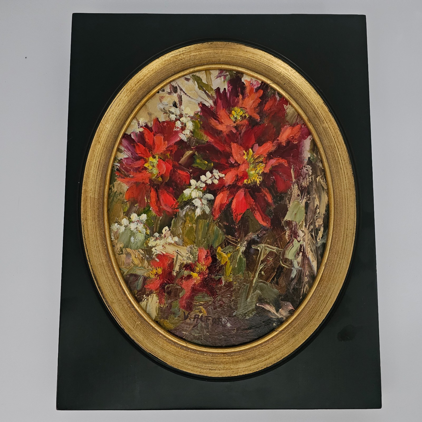 VIRGINIA ALFORD (American 1910-2008) Oil Painting Still Life of Flower 10″x18″